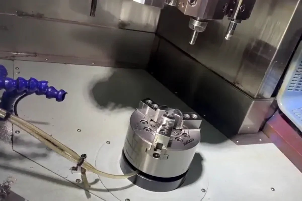 A component clamped inside a CNC machining centre.