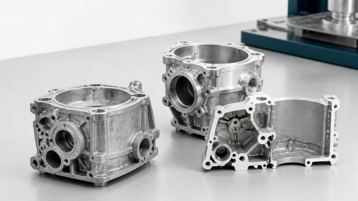 Two housings and a cover showing machined interfaces.