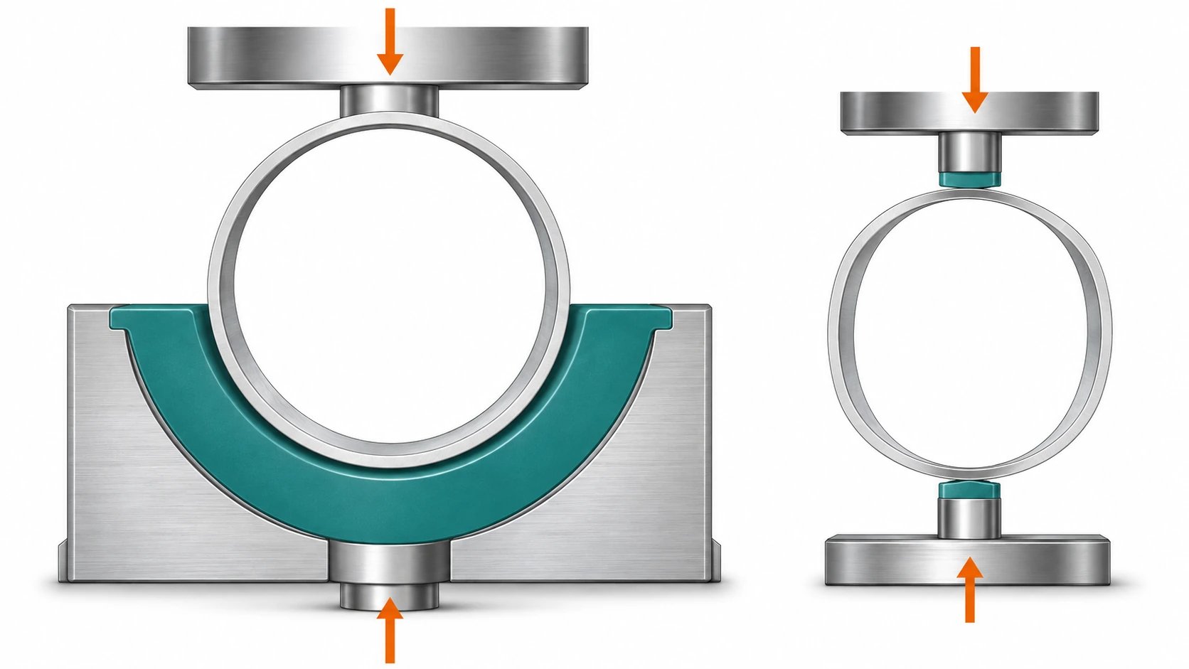 Conceptual comparison of broad wall support and concentrated clamping