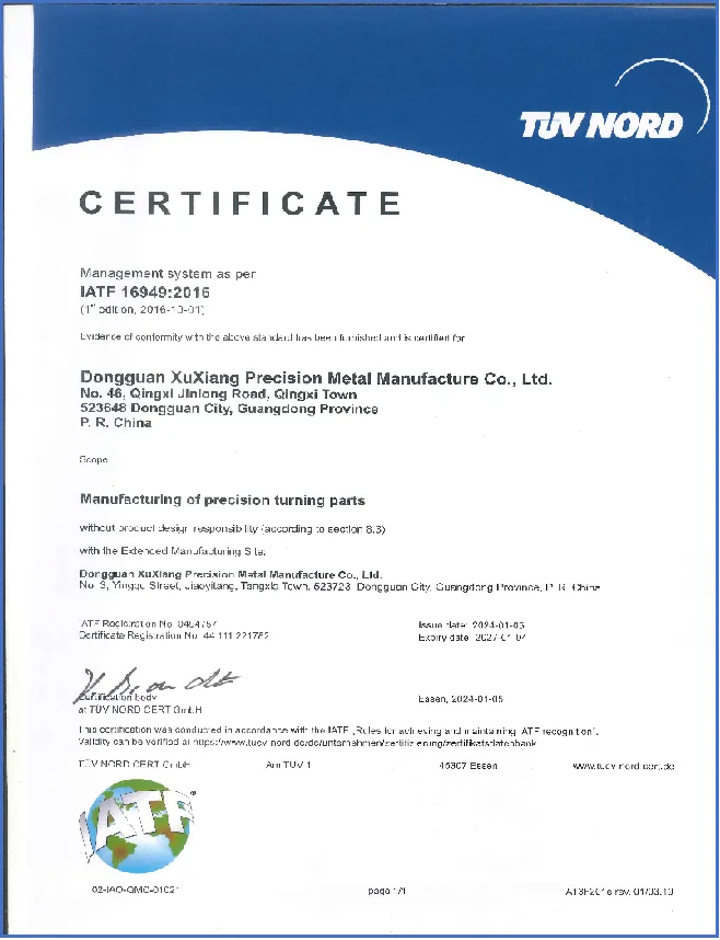 IATF 16949:2016 certificate document