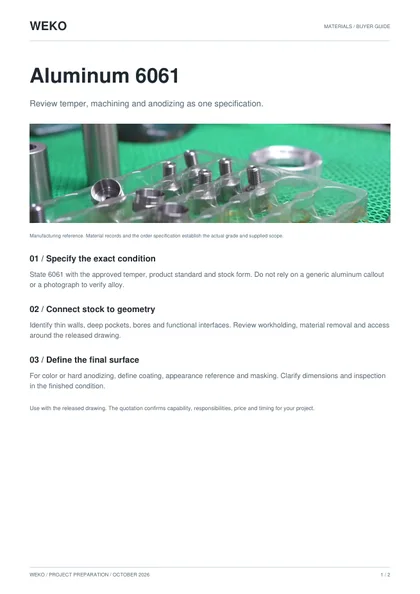 Cover of WEKO Aluminum 6061 buyer guide