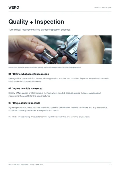 Cover of WEKO Quality + Inspection buyer guide