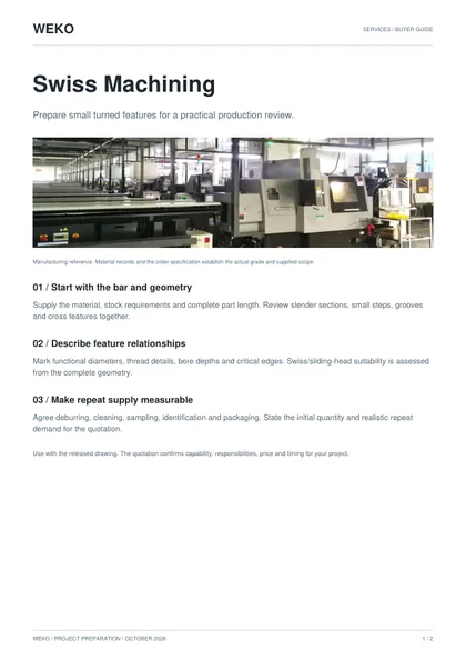 Cover of WEKO Swiss Machining buyer guide