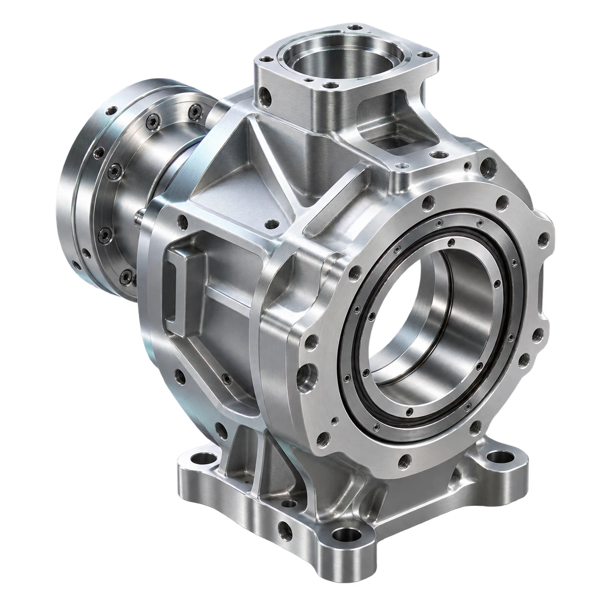 3D visualization of a CNC machined aluminum robot joint housing